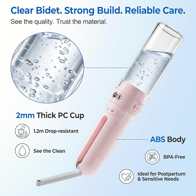 Electric Portable Bidet – Rechargeable Travel Bidet for Women Postpartum Care & Personal Hygiene | with 3 Pressure Modes for Home Travel & Camping (Pink)