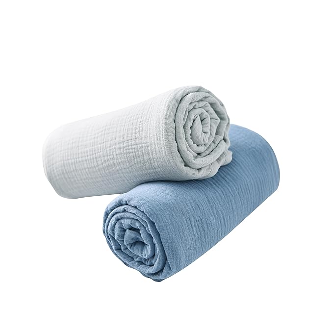 TADO MUSLIN 2-Pack Nursing Covers for Breastfeeding, 100% Organic Cotton Muslin Nursing Cover for Mom, Soft Breathable Breastfeeding Cover, Full Privacy Cover for Nursing, Extra Coverage L Blue Grey