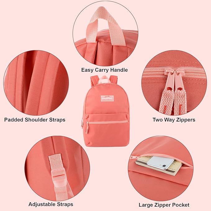 Trail maker Classic 17 inch Backpacks with Adjustable Padded Straps | School Backpacks for Girls, Boys (Coral)