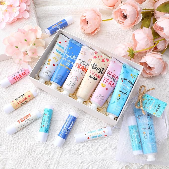 72set/288pcs Best Team Ever Gifts Team Appreciation Thank You Gifts for Coworkers Women Employee Appreciation Gift Party Favors Basket Stuffers Items Travel Hand Lotion and Lip Balm Set