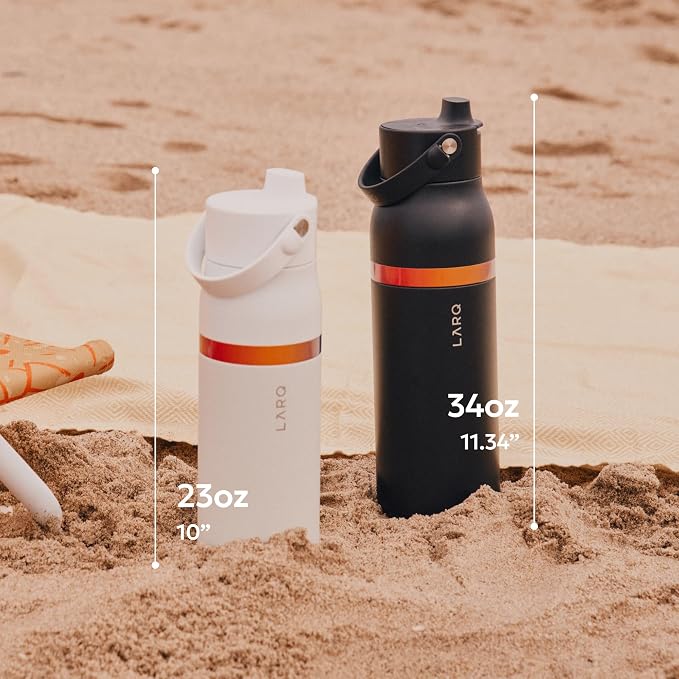 LARQ Swig Top Amber Vittoria — Insulated Stainless Steel Water Bottle with Straw, Silicone Handle, Vacuum 24h Cold, BPA-Free Metal Bottle for Gym, Travel, Office — 23 oz, Obsidian Black
