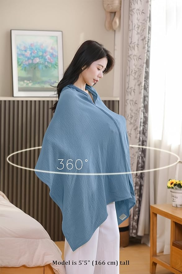 TADO MUSLIN 2-Pack Nursing Covers for Breastfeeding, 100% Organic Cotton Muslin Nursing Cover for Mom, Soft Breathable Breastfeeding Cover, Full Privacy Cover for Nursing, Regular Coverage Blue Grey