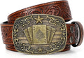 SANSTHS Western Cowboy Belts for Men Women, Mens Western Belt Bull Buckle Country Belt Cowboy Leather Belt for Jeans