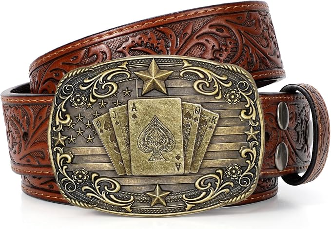 SANSTHS Western Cowboy Belts for Men Women, Mens Western Belt Bull Buckle Country Belt Cowboy Leather Belt for Jeans