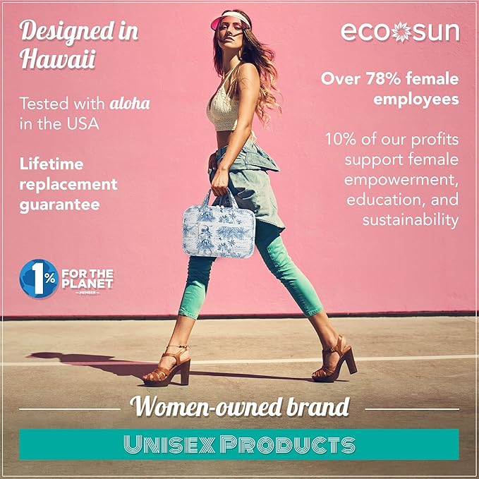 Eco Sun Hanging Travel Toiletry Bag — Designed in Hawaii — Water-resistant Travel Organizer for Bathroom Accessories (Baby Blue Safari)