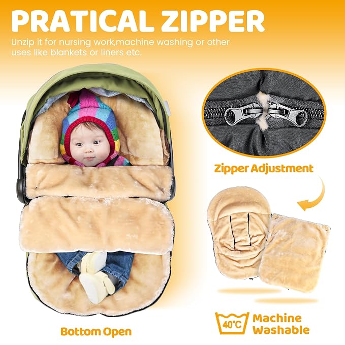 Orzbow Faux Sheepskin Winter Car Seat Cover for Babies, Waterproof Bunting Bag for Car Seats & Strollers, Warm and Cozy Carseat Footmuff to Protect Baby from Cold Wind, Machine Washable, Black