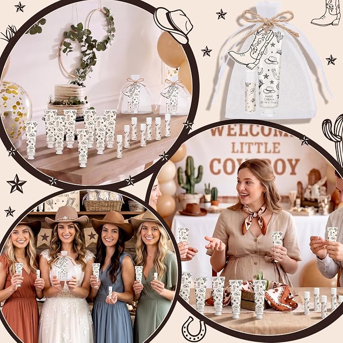 30 Sets Brown Western Baby Shower Party Favors Hand Creams and Lip Balms Gift Bulk for Guests Disco Boots Travel Size Hand Lotion and Lip Balm Gifts for Birthday Bridal Shower