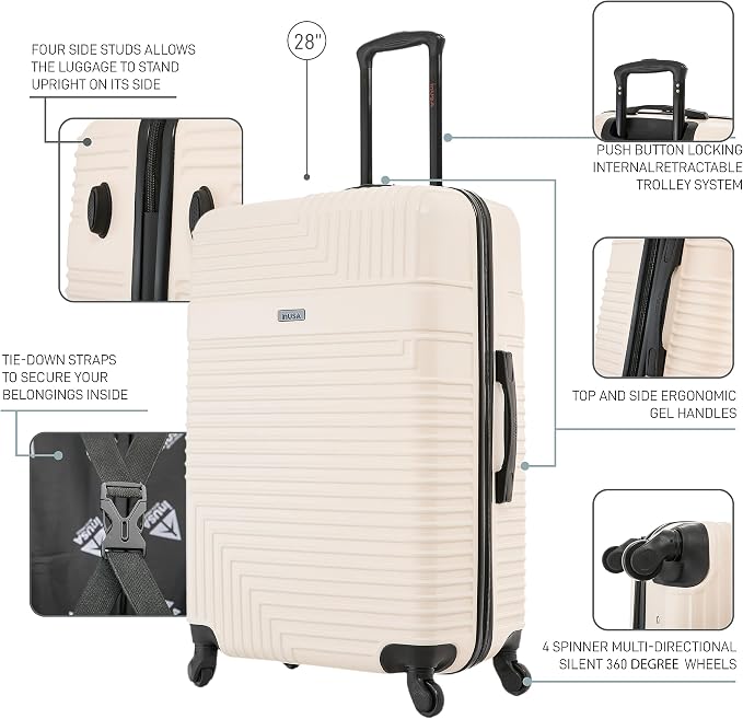 InUSA RESILIENCE Luggage with Spinner Wheels | Durable Lightweight Hardside Suitcase, Spacious Travel Bag with Handle and Trolley | 28-Inch Large Checked Luggage | Sand