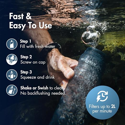 Katadyn BeFree AC Bottle 0.7L Water Filter Bottle for Travel & Daily Use | 2-Stage Filter Removes Bacteria & Microplastics, Improves Taste, BPA-Free, Fits Cup Holders - Smoke