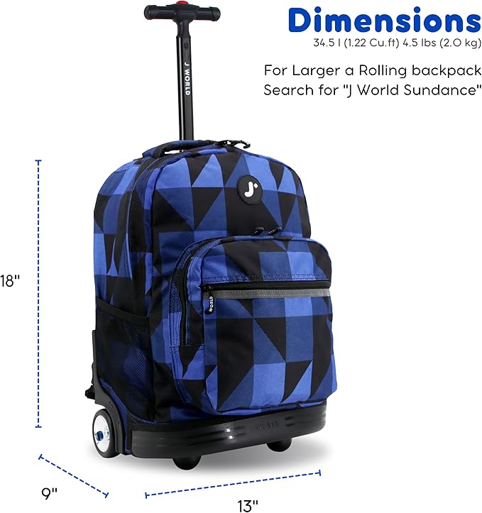 J World New York Sunrise Rolling Backpack, Block Navy, One Size
