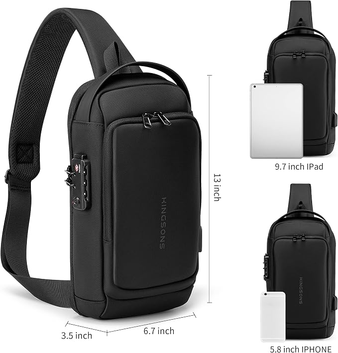 Kingsons Sling Crossbody Bag Anti-theft Chest Shoulder Backpack for Men Waterproof Minimalist Casual Daypack for Travel Gym