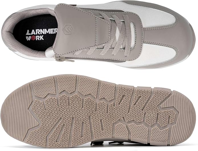 LARNMERN Steel Toe Shoes Men Zipper Safety Work Sneakers | wear-resistant leather, rubber outsole, easy slip on, lightweight and comfortable, reflective, protects shoelaces