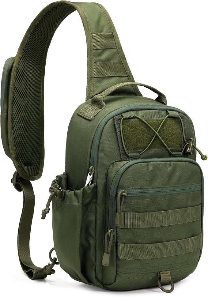 HALOVIE Anti-theft Tactical Sling Bag RFID ArmyGreen Military Shoulder Bag with Phone Pack EDC Molle Crossbody Bag for men