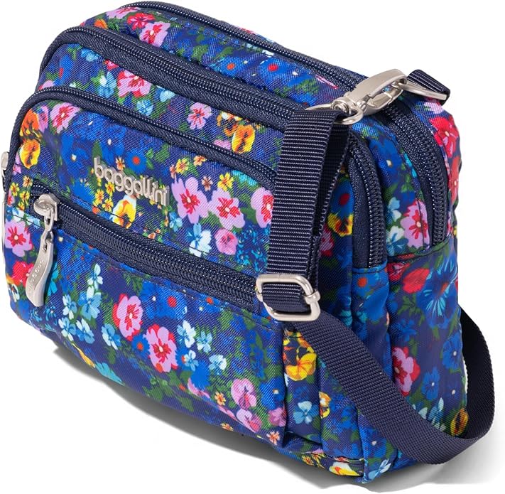 Baggallini Triple Zip Small Crossbody Bag for Women - Lightweight Convertible Fanny Pack Belt Bag