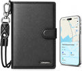 Passport Holder for Travel, RFID Blocking Card Wallet, Apple MFi Certified Smart Passport Cover Works with Find My, Rechargeable Travel Wallet with Lanyard, PU Leather, Black