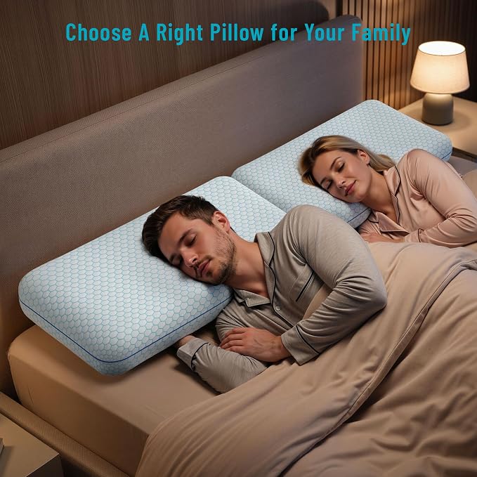 CushyOasis Memory Foam Pillows for Side, Back and Stomach Sleepers, Set of 2, Bed Pillow with Washable Cover and Breathable Mesh, Bed Pillow for Sleeping (Blue，King Size)