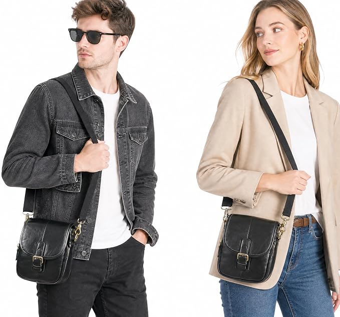 Water Resistant Canvas + Leather Hiking Riding Travel Fanny Waist Pack Small Phone Pouch For Men Women FB811-29 (1168-Black)