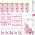 37 Pcs Spa Sleepover Party Supplies for Girls, 6 Set Spa Party Favors, Include Cups, Hairbands, Sleep Eye Mask, Headband, Brush, Tote Bags with Ribbon for Pink Sleepover Birthday Favors