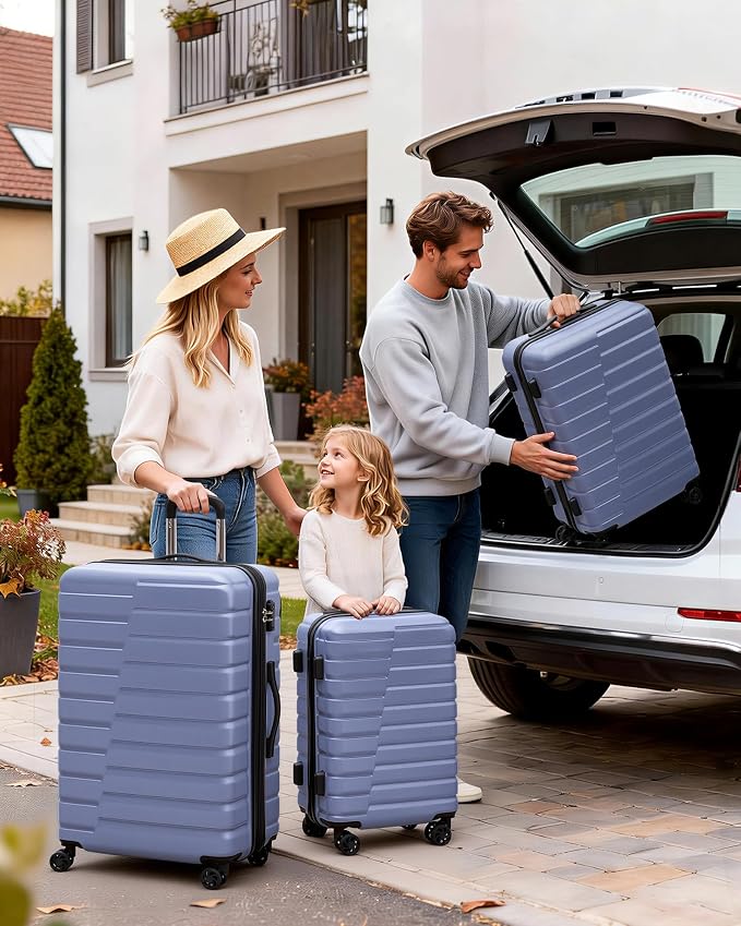 Coolife Luggage Sets, 3 Piece Hard Shell Suitcase Set with Spinner Wheels, Expandable Large Checked Luggage, Lightweight Rolling Carry On with TSA Lock Blue