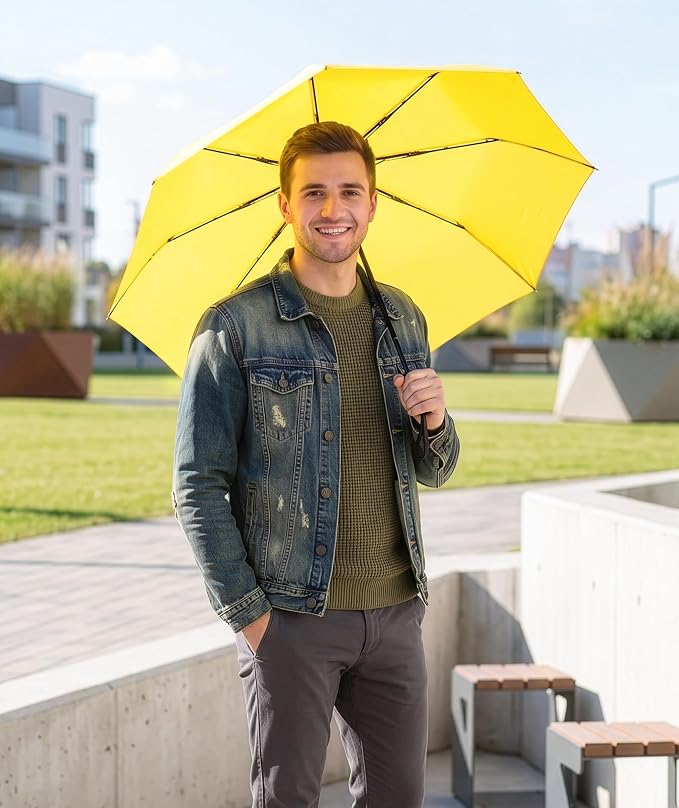 Rain-Mate Windproof Compact Umbrellas for Rain - Strong Reinforced Fiberglass Rib Design & Auto Open & Close - Portable Folding Travel Umbrella - Lightweight & Packable for Women & Men, Easy Collapse