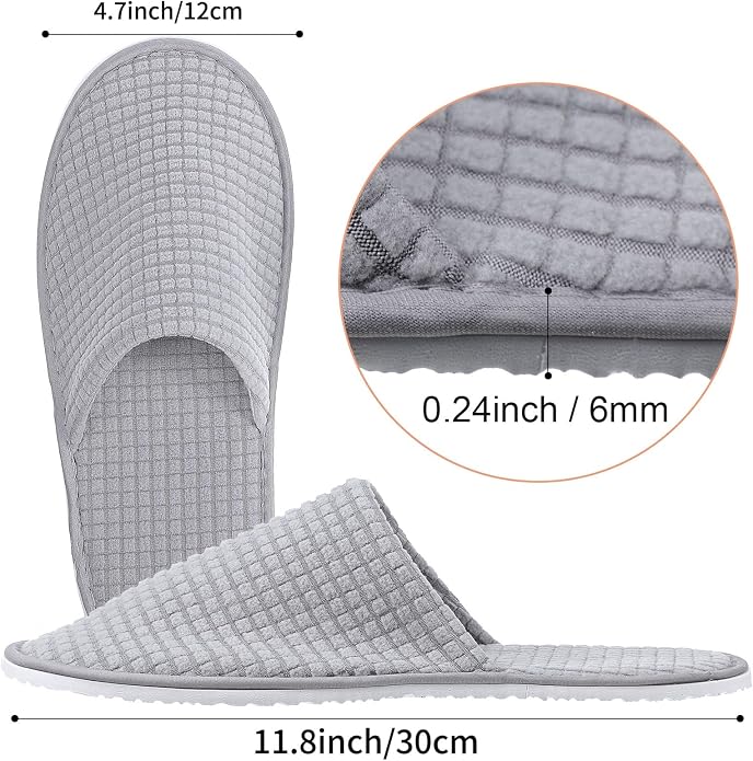 Geyoga 12 Pair House Slipper for Guest Non Slip Disposable Slipper for Travel Washable Reusable Closed Toe Hotel Bridesmaid Indoor Spa Wedding Party Shoeless Home