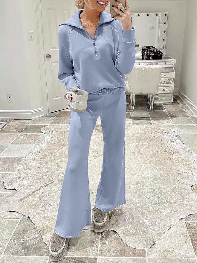ANRABESS Women’s 2 Piece Outfits Half Zip Sweatshirt & Wide Leg Pants Airport Travel Lounge Matching Sets Sweatsuits Clothing