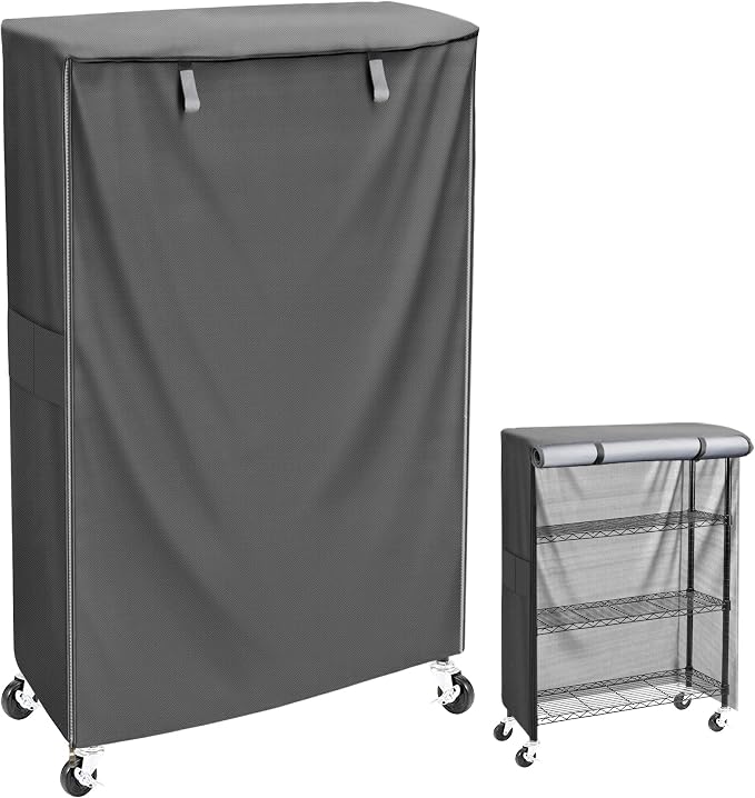 Wire Shelving Cover 48x18x72 Grey Dustproof Storage Rack Cover with Zipper | 600D grey cover for wire shelves, hides clutter, keeps storage clean, protects items in garage, pantry, laundry, basement