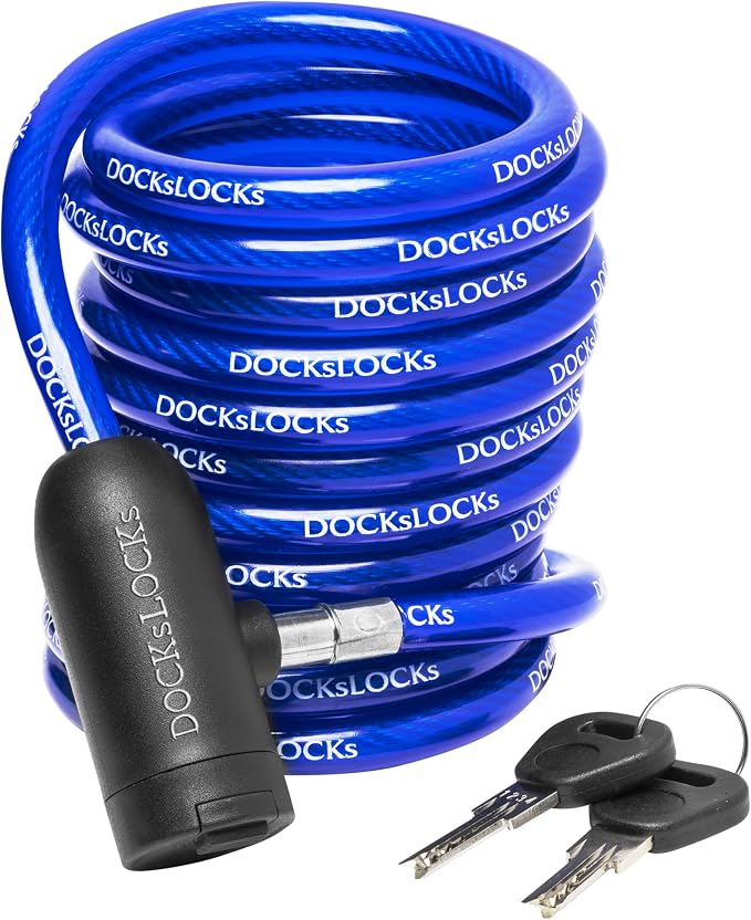 DocksLocks Coiled Security Cable with Key Lock (5’, 10’, 15’, 20’ or 25’ Lengths), Weatherproof Multi-Purpose Anti-Theft Protection for Kayaks, Bikes, Paddleboards, Scooters, Equipment and More 15ft