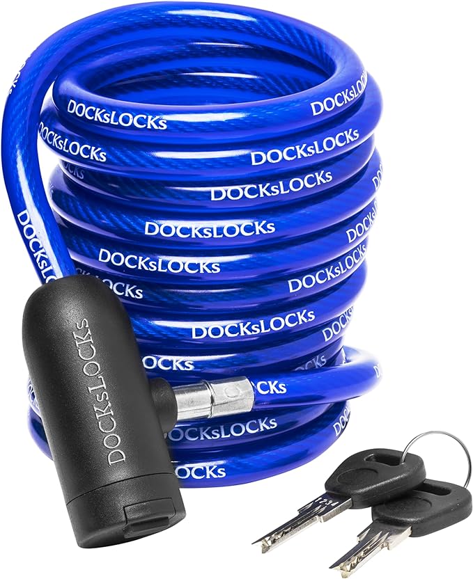 DocksLocks Coiled Security Cable with Key Lock (5’, 10’, 15’, 20’ or 25’ Lengths), Weatherproof Multi-Purpose Anti-Theft Protection for Kayaks, Bikes, Paddleboards, Scooters, Equipment and More 10ft