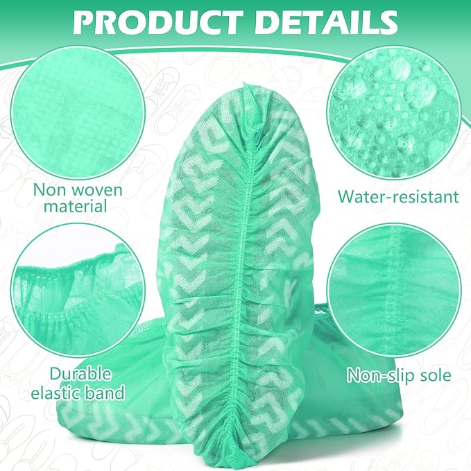 Leumoi 500 Pcs Disposable Boot Covers Bulk Non Slip Disposable Shoe Covers Large Durable Non Woven Shoe Protector for Indoors, Home, Floors and Shoes, One Size Fits Most(Green)