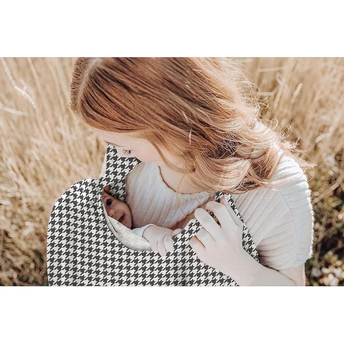 Konssy Muslin Nursing Cover for Baby Breastfeeding, Breathable 100% Cotton Breastfeeding Cover with Rigid Hoop for Mother Nursing Apron, Multi-use Carseat Canopy (Vintage Check Weave)