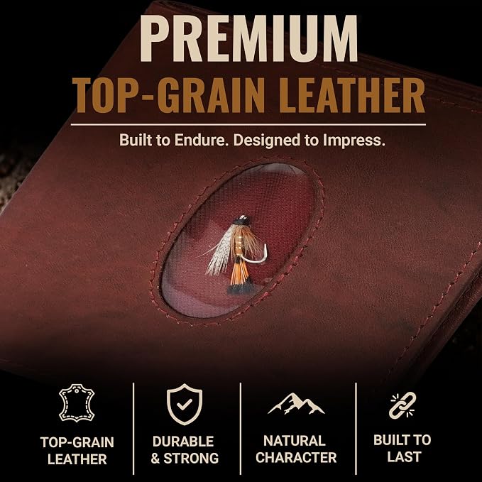 ROGUE WALLET Angler Front Pocket Wallet for Men - Slim, Compact Leather Card Holder with ID Window - Minimalist Front-Pocket Wallet for Cash, Cards & Travel Essentials (Burgundy)