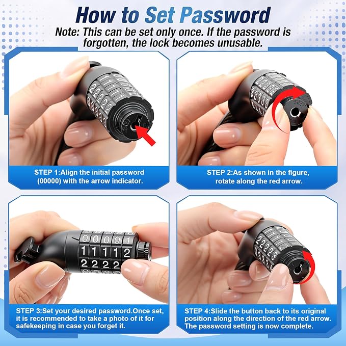 10 Pcs Bike Lock Cable with Combination, 4 Feet 1/2 Inch Coiled Preset Bike Lock High Security 5 Digit Bicycle Locks Anti Theft Bikes Accessories Black Bicycle Cable Locks, 5/6 Inch Diameter