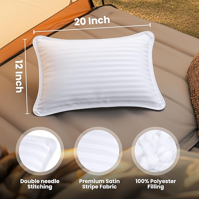 Utopia Bedding Travel Pillow for Airplane, Car and Toddlers (White, 2 Pack), Neck Support for Travelling, Down Alternative Filling, Compact Camping Pillow for Backpacking & Hiking (12x20)