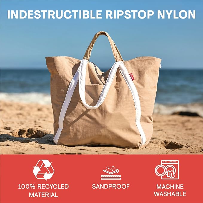 Bodysurf Beach Bags Waterproof Sandproof - Packable Foldable Nylon Zipper Tote Bag for Travel Lightweight, Pool, Boat, Cruise