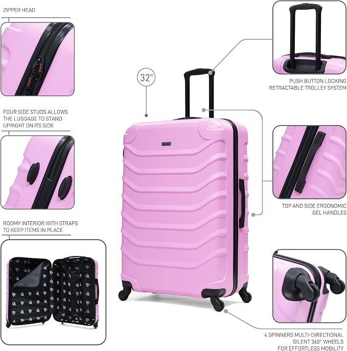 InUSA ENDURANCE Luggage with Spinner Wheels | Durable Lightweight Hardside Suitcase, Travel Bag with Handle and Trolley, 32-Inch Extra-Large Checked Luggage | Pink