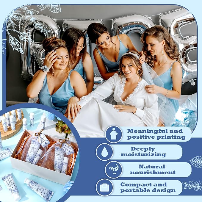 24 Sets Something Blue Before I Do Bridal Shower Hand Cream and Lip Balm Gift Bulk Blue Floral Wedding Favors Travel Size Hand Lotion and Lip Balm Wedding Bridal Shower Party Supplies for Guest