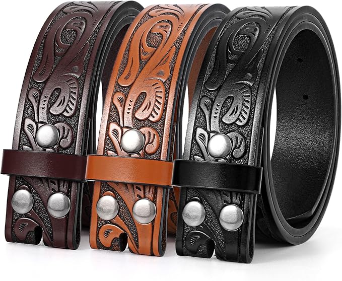 SANSTHS 3 Pack Western Belts for Men Woman without Buckle, Cowgirl Cowboy Belt for Buckle Western Leather Belt for Jeans