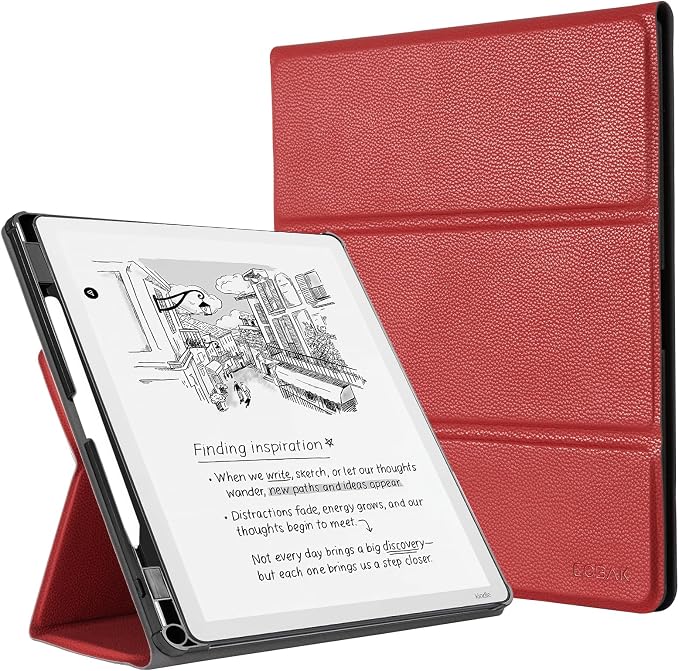 CoBak Case for 11" Kindle Scribe 3rd Generation 2025, Kindle Scribe Colorsoft with Two Viewing Angles - All New PU Leather Cover with Auto Sleep Wake, Pen Holder. Lychee Red