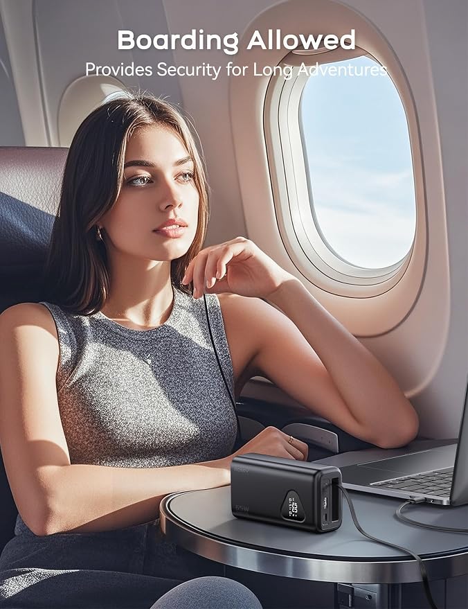 RORRY Laptop Power Bank, 25000mAh 65W Portable Laptop Charger Battery Bank PD Fast Charger Built in Retractable Cables, for iPhone 17/16/15 Series, MacBook, Samsung, Dell, XPS, iPad, Steam Deck, Black