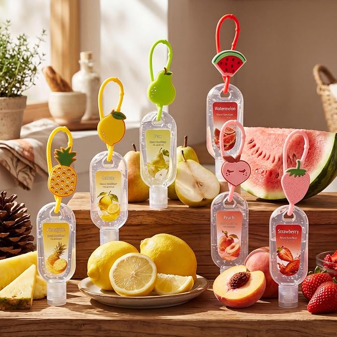 24 Pack Fruit Scentend Hand Sanitizers with Cute Keychains Bulk Travel Size Mini Hand Sanitizer Gel 1oz Employee Appreciation Gifts Teacher Nurse Coworker Team Gifts Back to School Party Favor
