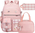 Backpack for Girls 15.6 Inch Laptop School Bag Kids Elementary College 3pcs Backpacks Lunch box Pencil Case Set Bookbags for Girls Teen Women Student Pink