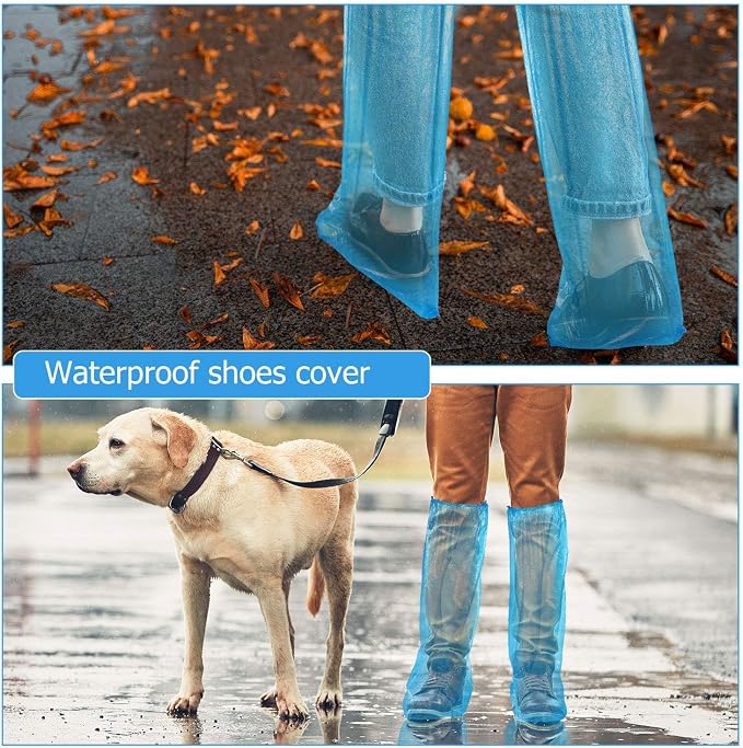 SATINIOR 300 Pieces/ 150 Pairs Disposable Boot Covers Long Plastic Waterproof Shoes Cover over the Knee for Men Women Outdoor Rain and Snow