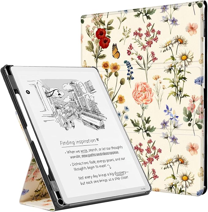 CoBak Case for 11" Kindle Scribe 3rd Generation 2025, Kindle Scribe Colorsoft with Two Viewing Angles - All New PU Leather Cover with Auto Sleep Wake, Pen Holder. AntiqueFloralia