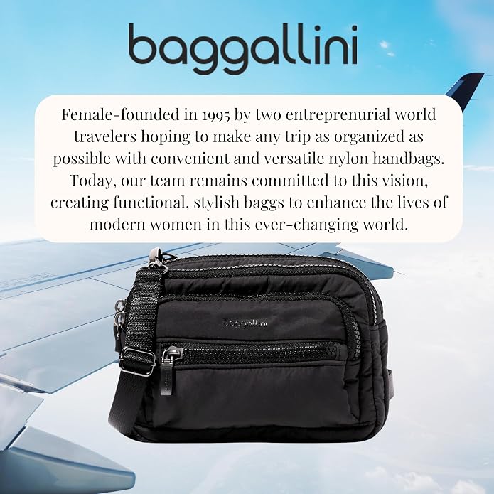Baggallini Triple Zip Small Crossbody Bag for Women - Lightweight Convertible Fanny Pack Belt Bag
