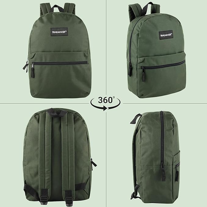 Trail maker Classic 17 inch Backpacks with Adjustable Padded Straps | School Backpacks for Girls, Boys (Green)