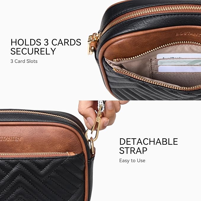 BOSTANTEN Quilted Crossbody Bags for Women Vegan Leather Purses Shoulder Handbags with Wide Strap