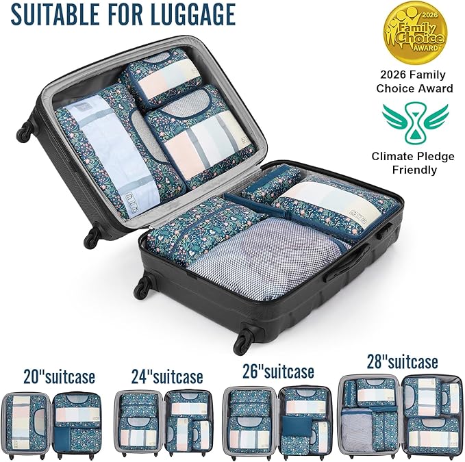 Veken 10 Set Packing Cubes for Travel Essentials, Suitcase Organizer Bags in 4 Sizes, Carry-On Luggage Accessories with Large Laundry Bag & Passport Holder, Must-Have for Airplane, Road Trip & Camping