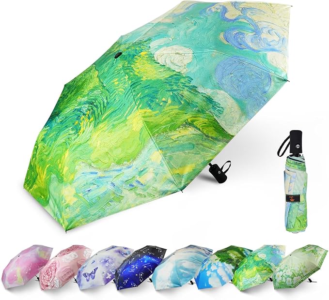 SY COMPACT Travel Umbrella - Windproof Automatic Compact Umbrella for Rain, Lightest 8-Rib, Small, Strong & Portable, Durable Grip, Fits Backpack & Car, Factory Direct (UV Available)