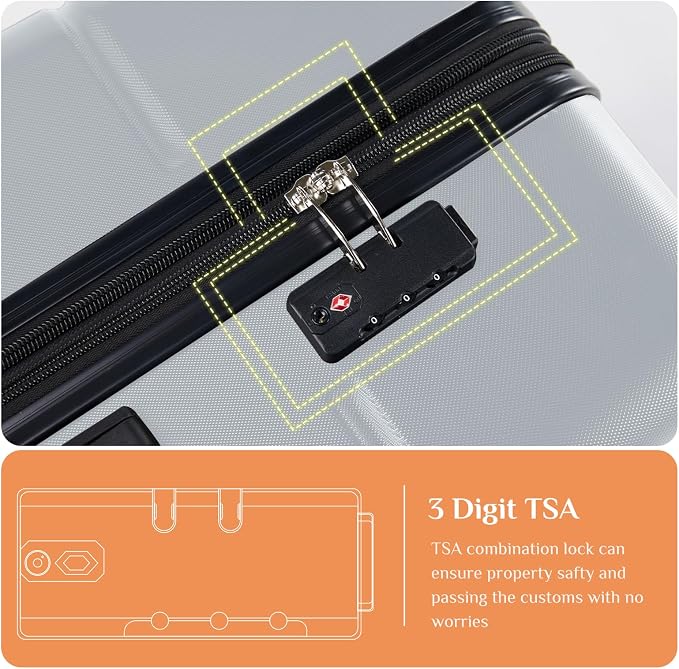 Sweetcrispy 28 Inch Carry on Luggage, Hard Shell ABS Suitcase with Double Spinner Wheels, Lightweight Expandable Rolling Suit Case with TSA Lock, Light Grey